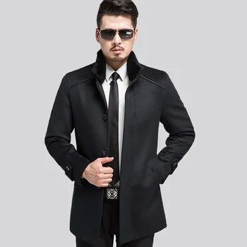 

leisure Autumn Winter Top Quality men Jacket Coat Overcoats Male Wool Blends Outerwear Rabbit Fur Collar Long Styel woolen coat