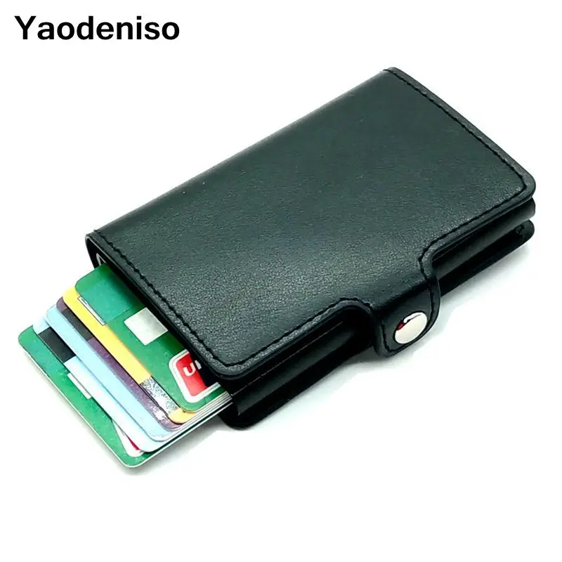 

Men Wallet Metal Card Holder RFID Aluminium Alloy Credit Card Holder women Leather Wallet Antitheft Automatic Pop Up Card purse
