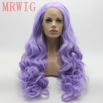 

MRWIG Free Part Long Wavy Purple Hair Color Synthetic Cosplay Lace Front Wig High temperature Fiber Women