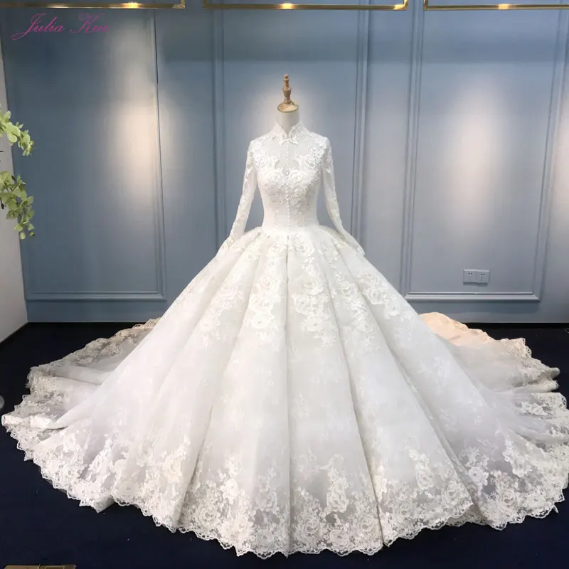 Julia Kui Vestidos de Novia, винтажное бальное платье принцессы, свадебное платье, качество, расшитое бисером, жемчугом, кристаллами, с длинным рукавом, платье невесты