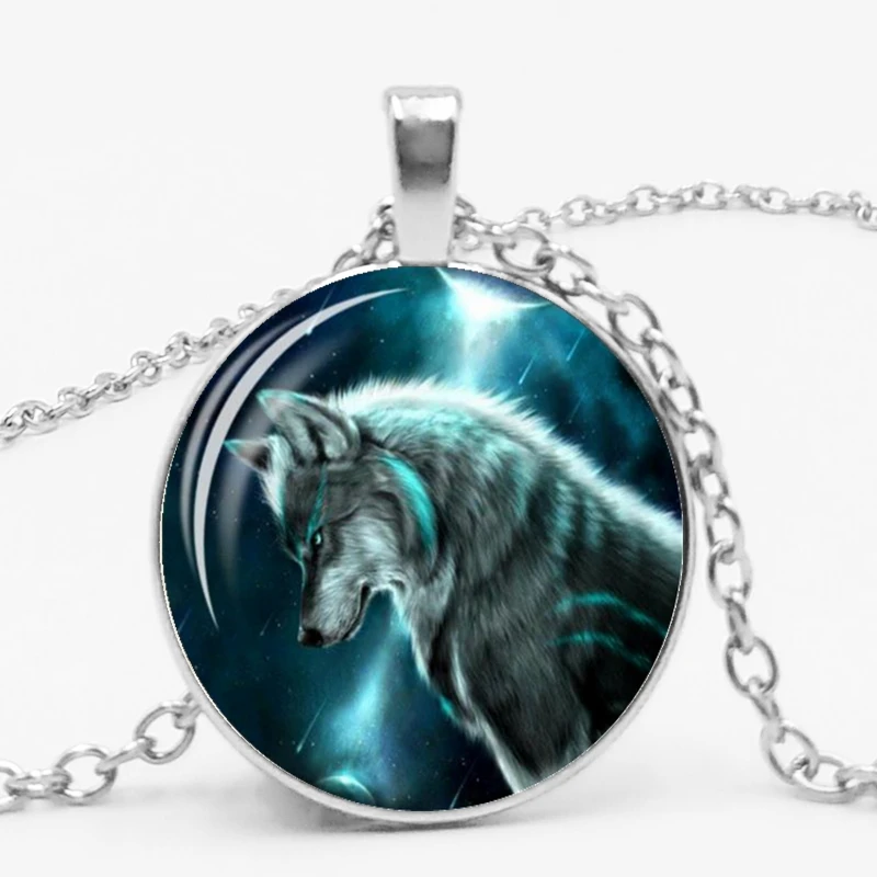 Gothic Custom Necklace Gothic Nymph Nordic Wiccan Murano Glass Wolf Cabochon Dark Necklace Glass Pendant Collares Kids Jewelry
