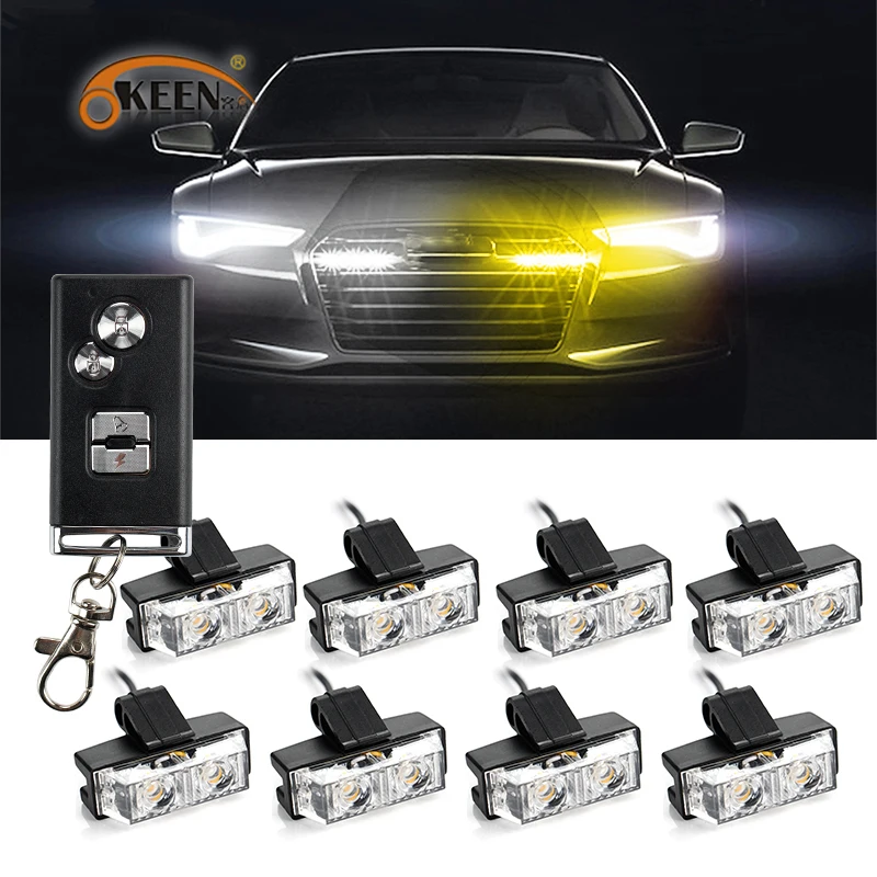 OKEEN Wireless Remote 8LED police lights drl DC 12V Strobe Warning light for Car Truck Emergency Light Flashing Firemen Lights | Автомобили