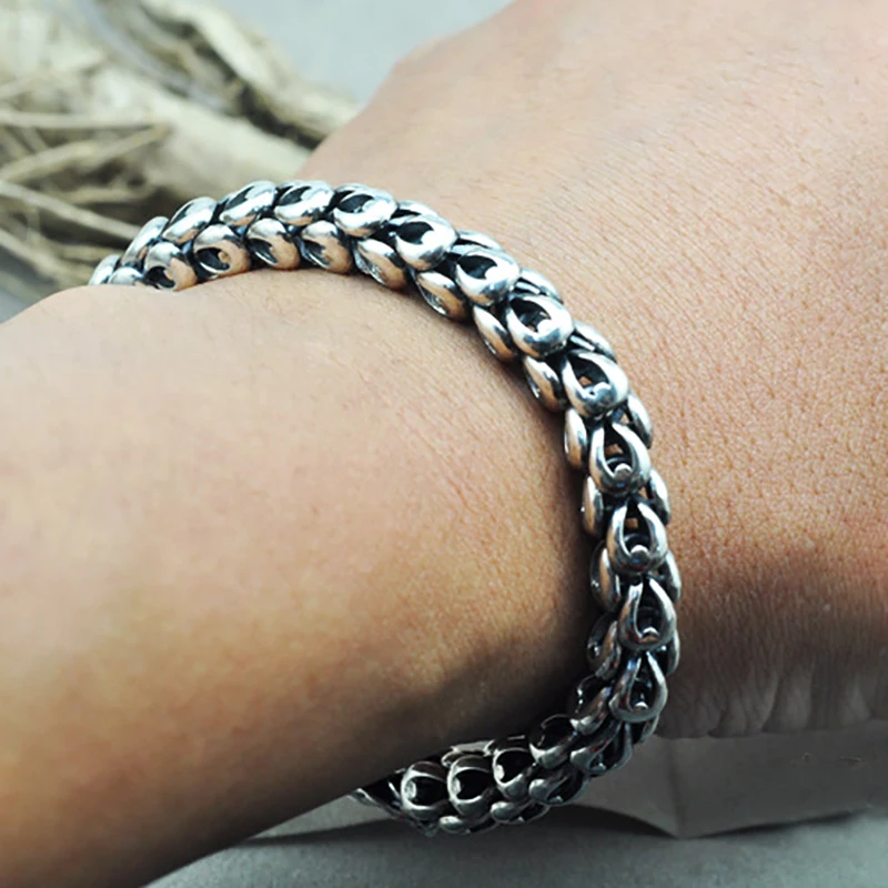 Beste Dragon Schaal Armband Chain Real Pure 925 Sterling Zilver Double Heads Vintage Punk Rock Retro Stijl Mannen Sieraden