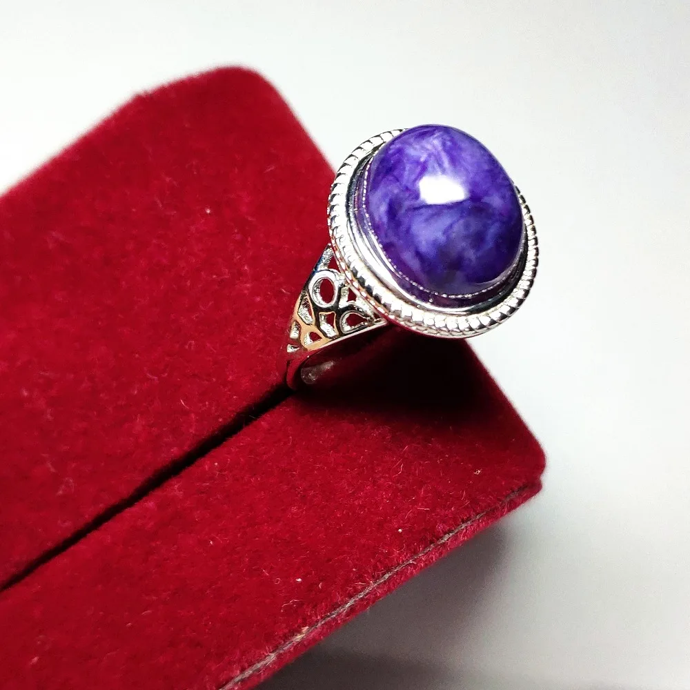 

Genuine Natural Purple Charoite Ring Adjustable All Size Reiki 925 Silver 12x10mm Woman Best Man Charoite Drop Shipping AAAAA