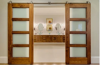 

DIYHD stainless steel top mount double sliding barn door hardware french cabinet barn door sliding track kit