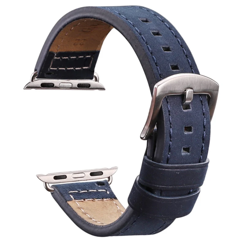 Ремешок для часов Apple Watch из натуральной кожи 38 мм 42 мм Серия 1 2 3 4 цветной браслет Iwatch ремешок для часов 4 цвета - Цвет ремешка: Blue Silver link