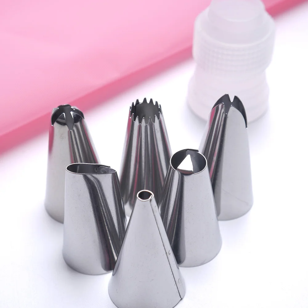 8 PCS/Set Silicone Kitchen Accessories Icing Piping Cream Pastry Bag+ 6 Stainless Steel Nozzle Set DIY Cake Decorating Tips Set