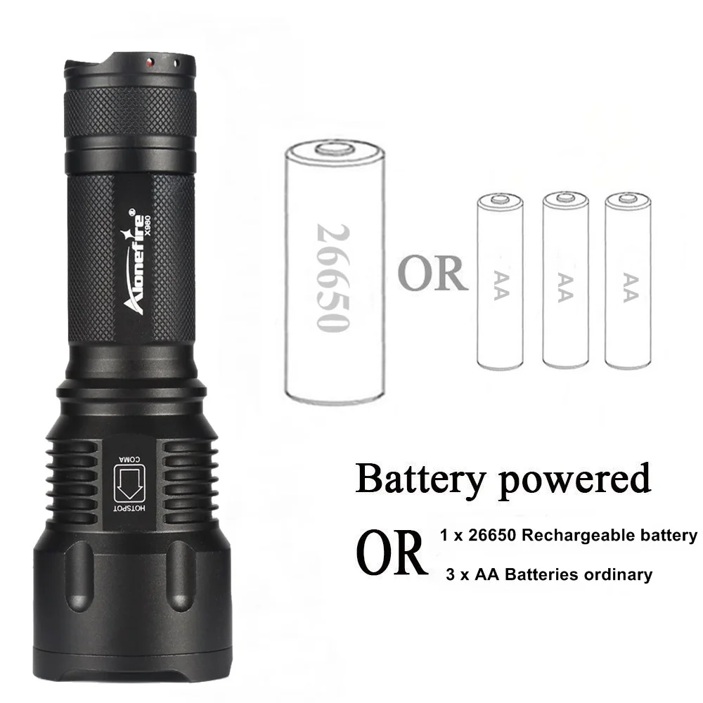 AloneFire X980 powerful Led flashlight 26650 battery zoom Cree xml-t6 lanterna led torch flash light hunting camping bicycle