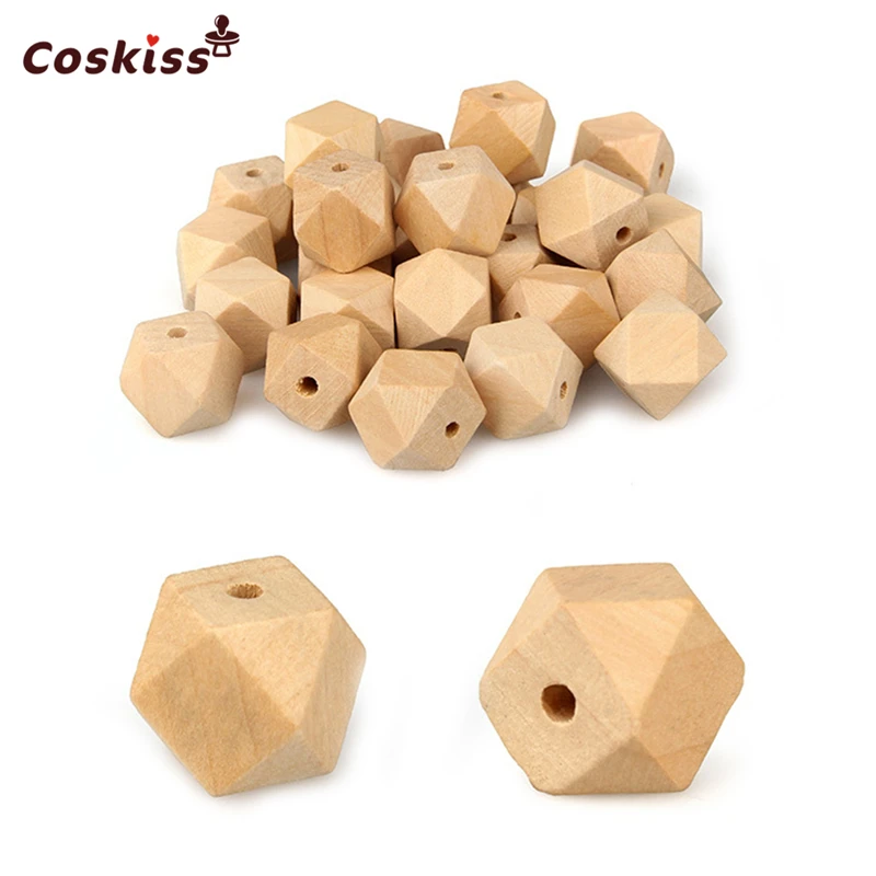 

0.71"(18mm) Wooden Geometric Hexagon Beads Nursing Chewing Wooden Teether Toys For Baby Teether Necklaces/bracelets