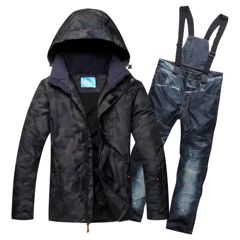 Camo Print Men Snowboard Suit Jacket and Bib pant High Waterproof Breathable Snow Skiing Set For Man Suspender Ski Pants M-3XL Camo Print Men Snowboard Suit Jacket and Bib pant High Waterproof Breathable Snow Skiing Set For Man Suspender Ski Pants M-3XL