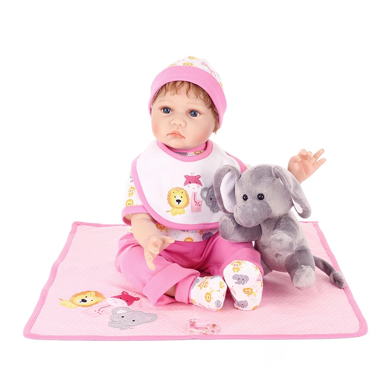 

Nicery 20-22inch 50-55cm Bebe Reborn Doll Soft Silicone Boy Girl Toy Reborn Baby Doll Gift for Child Pink Blanket Gray Elephant