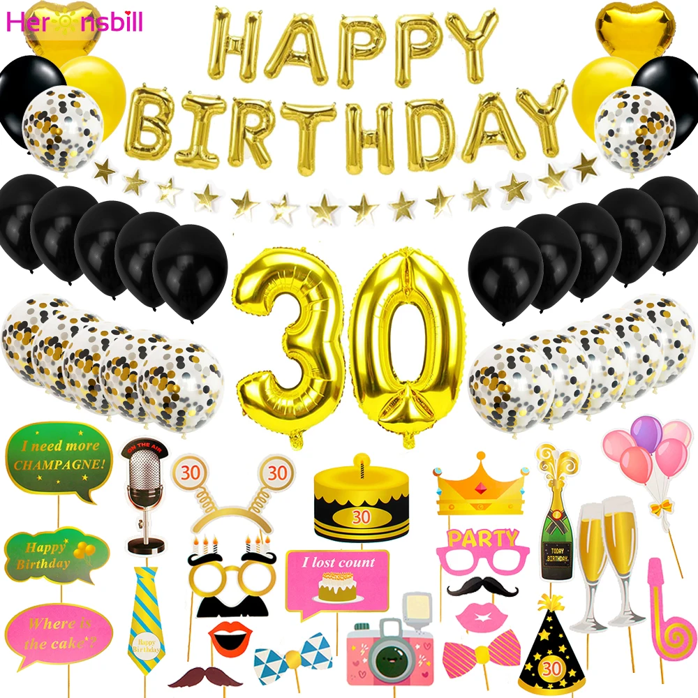 

24pcs 30 40 50 60 70 Foil Balloons Happy Birthday Photobooth Props 30th 40th 50th 60th Years Party Photo Booth Decorations Adult