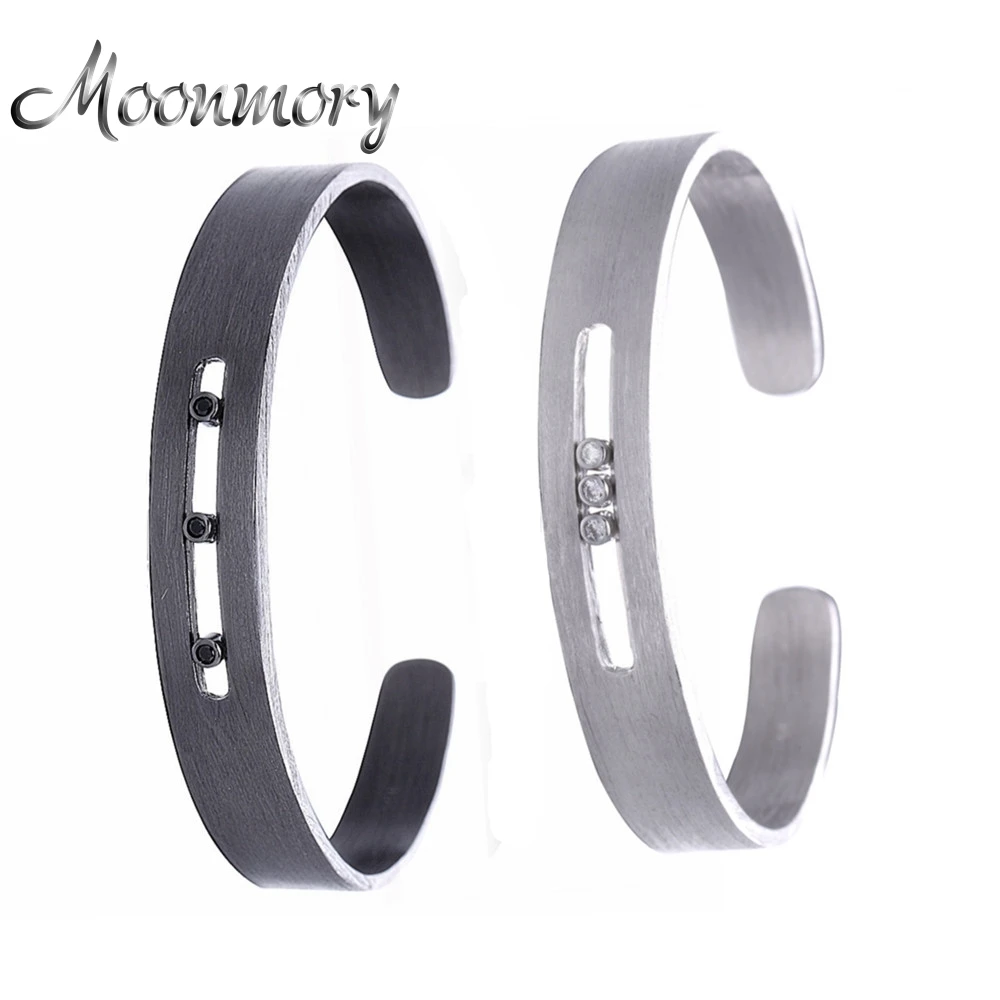 

Moonmory Open Men S925 Sterling Silver Sliding bracelet For Men With Three Movable Stone Zircon Sterling Silver Jewelry Bangle