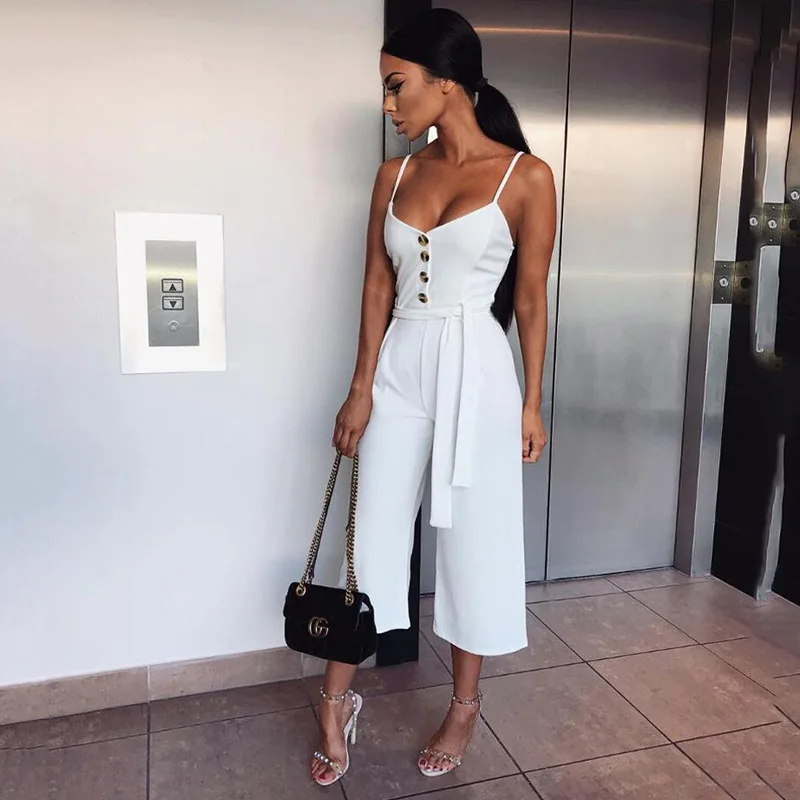 

Summer 2019 New Sexy Backless Black Jumpsuit Women High Waist Lace Up Jumpsuit Romper Women Casual Overall Femme Wide Leg Pants
