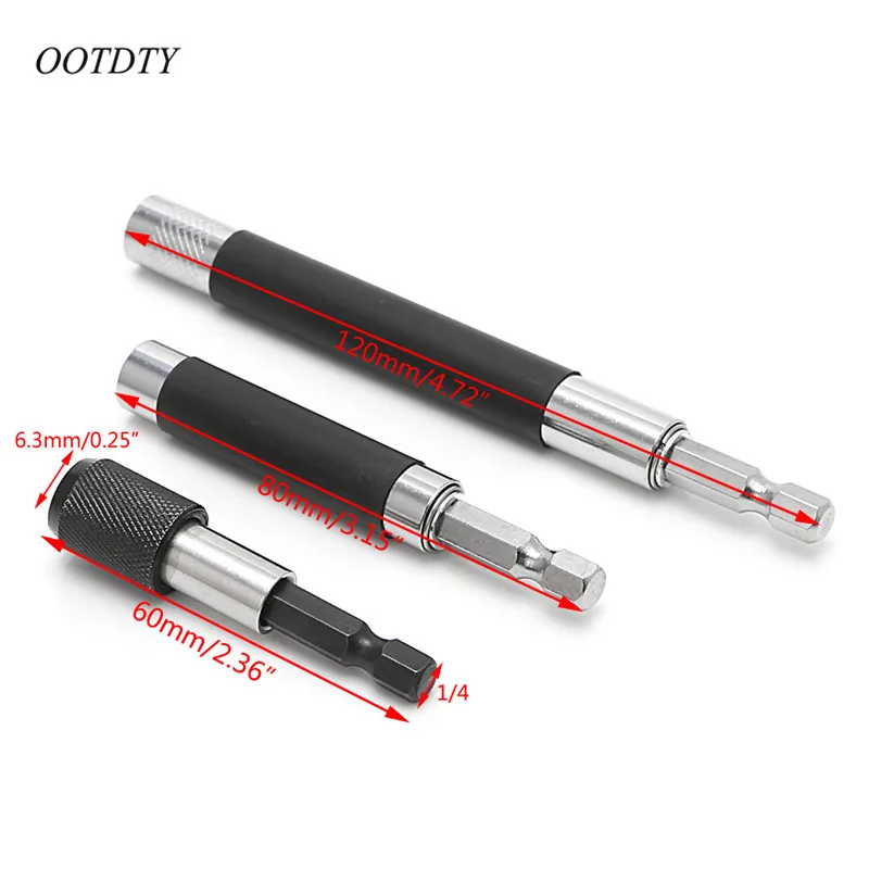 OOTDTY 3 шт. 1/4 дюйма с шестигранной головкой Bit Tip Holder гибкий удлинитель отвертка бит 60/80/120 мм телескопическая шатун со стороны