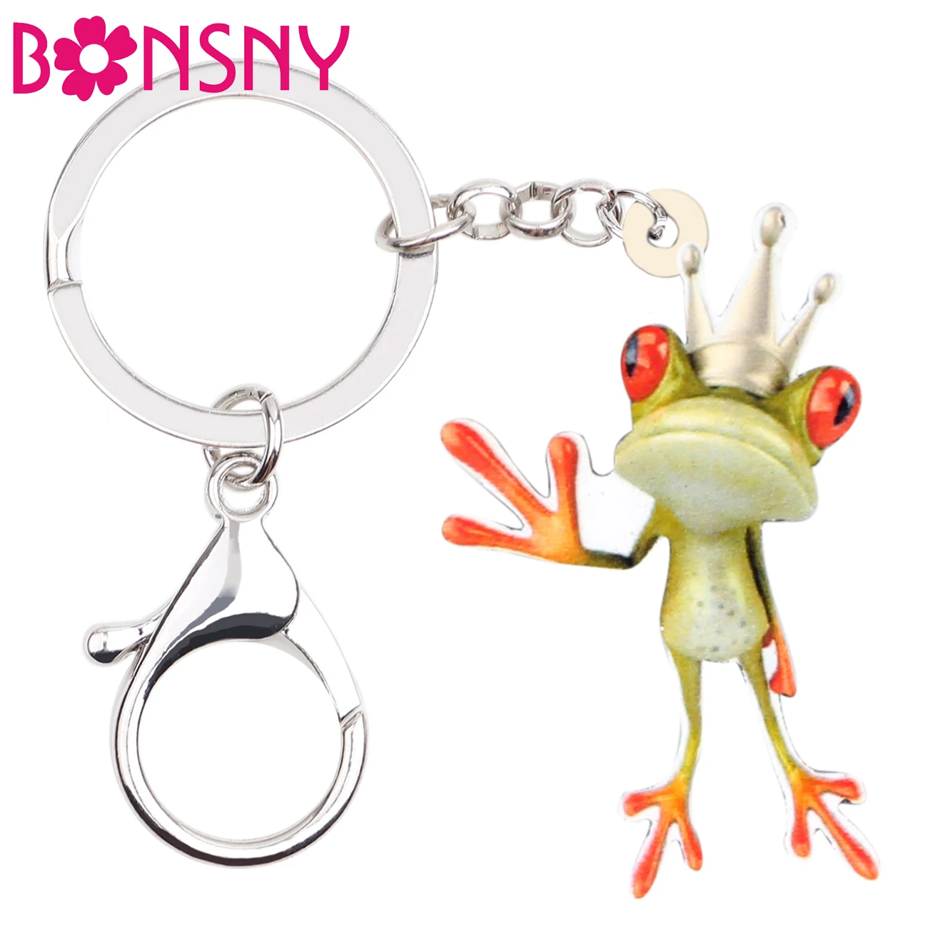 Bonsny Acrylic Cute Prince Frog Key Chain Keychains Rings Novelty