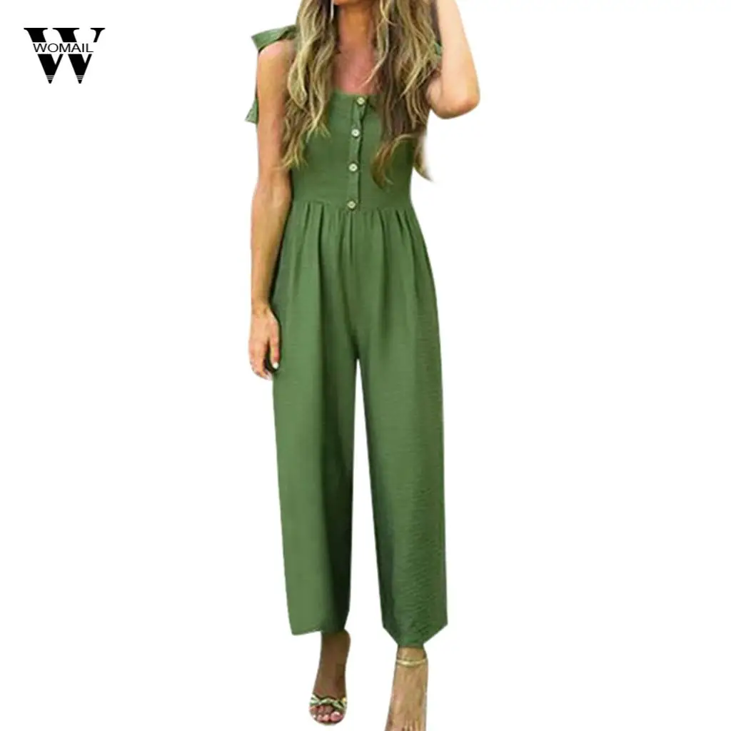 

Womail Womens Casual Rayon Summer Solid With Buttons Jumpsuit O-Neck Shoulder Strap Bandagw Bow Casual Jumpsuit Mar 26