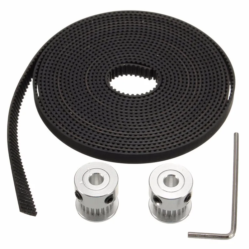2PCS GT2 Timing Pulley 20T Bore 5mm 3 Meters GT2 Timing Belt 4 x Screws 1