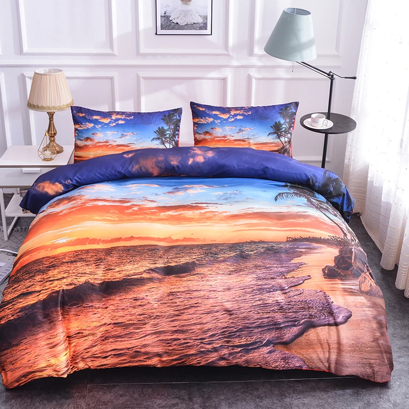 Boniu Romantic Beach Island Sunset Bedding Set For Lover Wedding