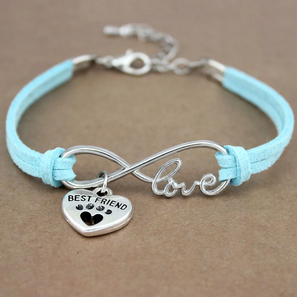 Bracelet Jewelry Dog Paws Best Friends Heart Unicorn Animal Infinity Love Charm Bracelets Women Men Girl Boy Unisex Gift 20 Colors