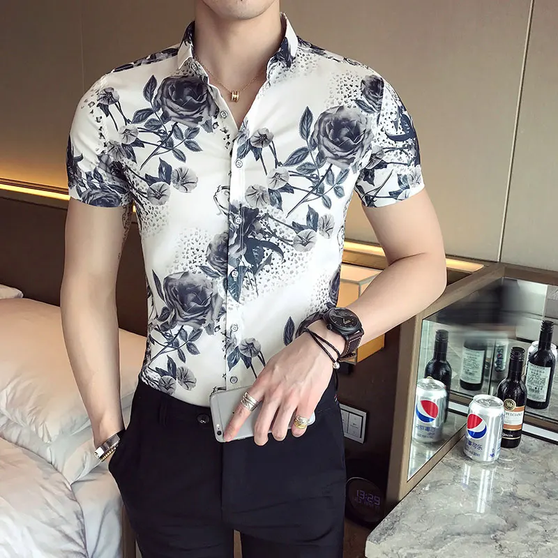 Летние мужские рубашки Фирменная Новинка 2019 с коротким рукавом пляжный рубашки для мужчин цифровая печать тонкая fit Мужчины