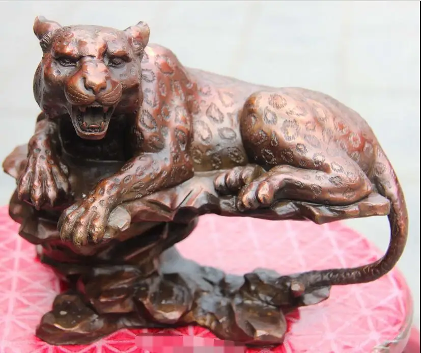 

free Chnese Feng shui Copper Bronze Animal Ferocious Leopard Panther Statue Sculpture fast