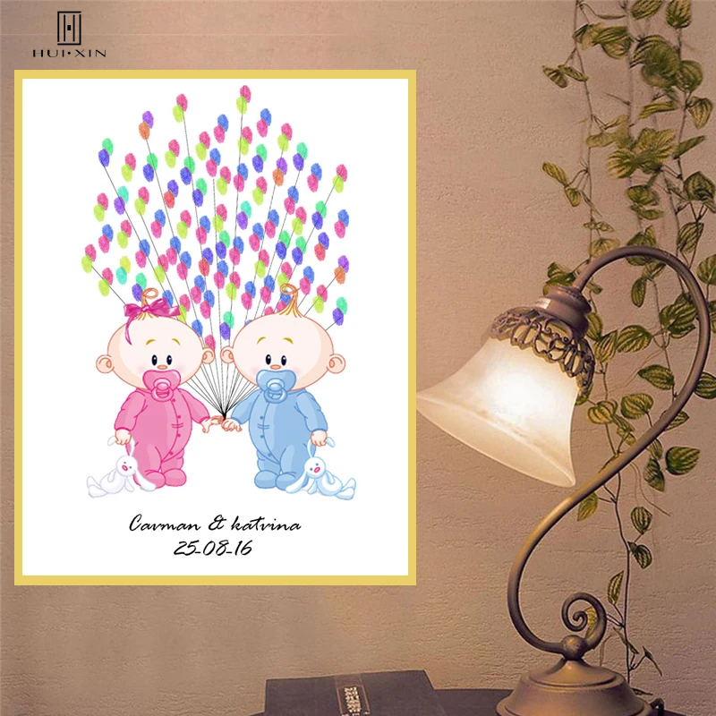 

Very Cute Kids with Pacifiers and Balloons DIY Fingerprint Souvenir Guest Book Great Gifts for Baby Shower Welcome to the World