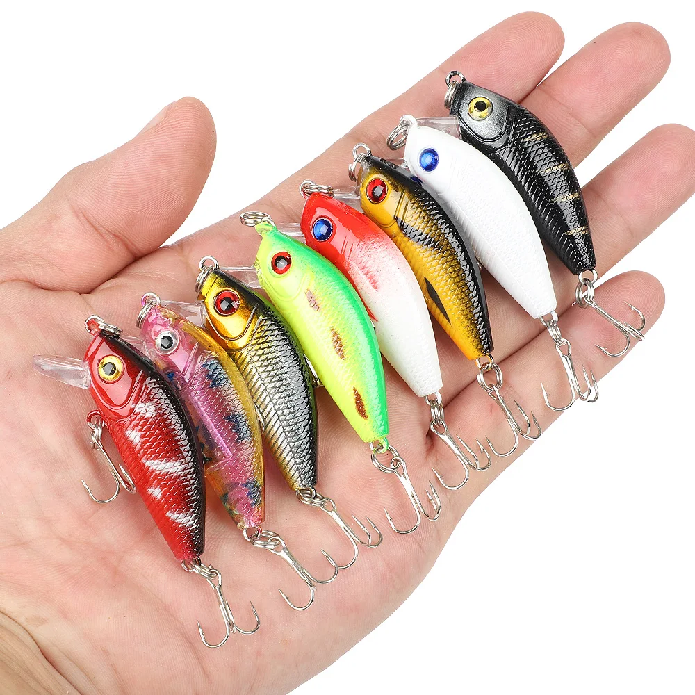 DONQI 2Pcs Minnow Crank Hard Fishing Lures Artificial Wobbler  Lifelike Plastic Crankbait Treble Hook Topwater Bass Tackle Bait主图06 (3)