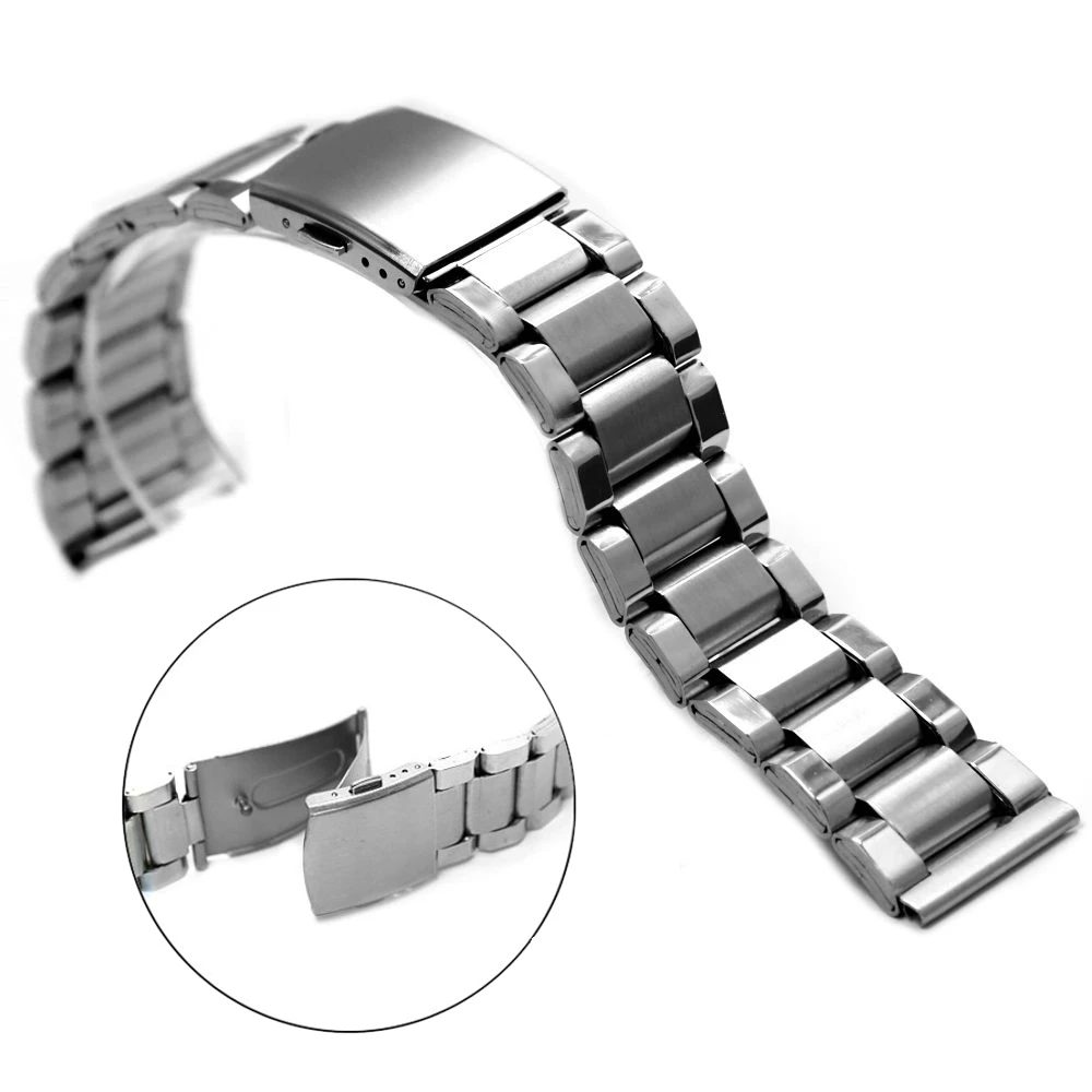 

Wholesale 24mm 4PCS/ Pack Elegant Matt Silver Stainless Steel Men Watch Band Straps WB1035A24SB