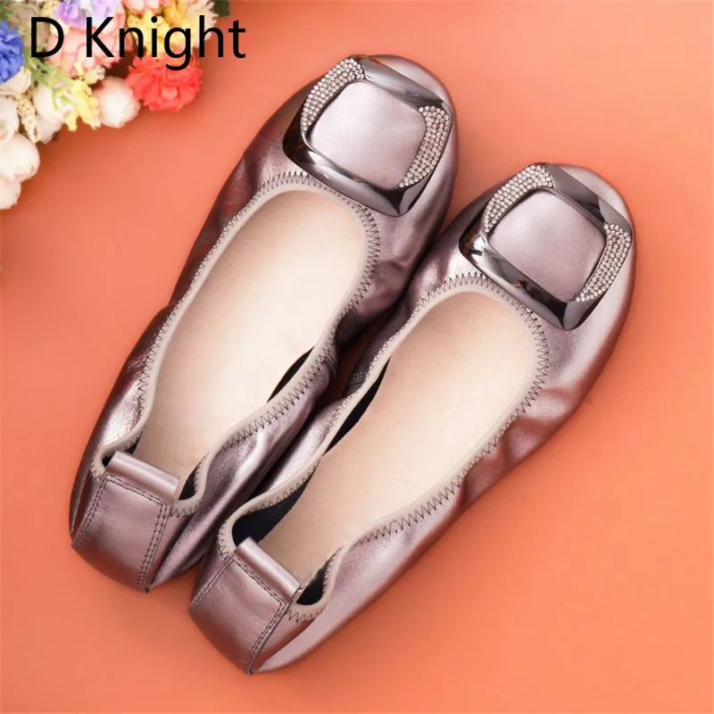 Crystal Soft Genuine Leather Women Flat Heel Ballet Shoes Comfortable Women Loafers Shoes Slip On Women's Flat Moccasin Big Size (12)