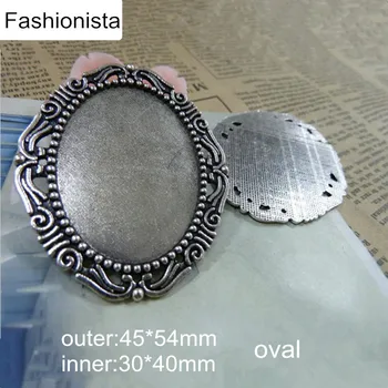 

20 Big Oval Blank Pendant Tray 45*54mm (inside 30*40mm) Antique Silver/Bronze Plated Alloy Cabochon Base Cameo Base Settings