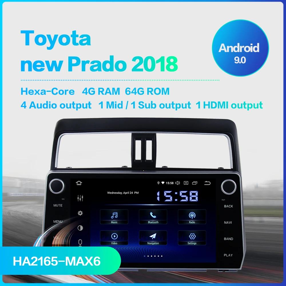 Dasaita Автомагнитола DSP Android 9,0 для Тойота Prado навигация Авторадио gps 10," ips мульти сенсорный экран MAX6
