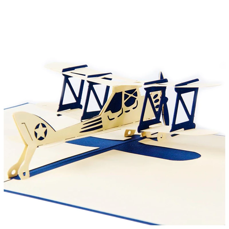 Decoupe Laser 3d Pop Up Vacances Carte Joyeux Anniversaire Cadeau Carte Postale Avion Modele Bleu Aliexpress