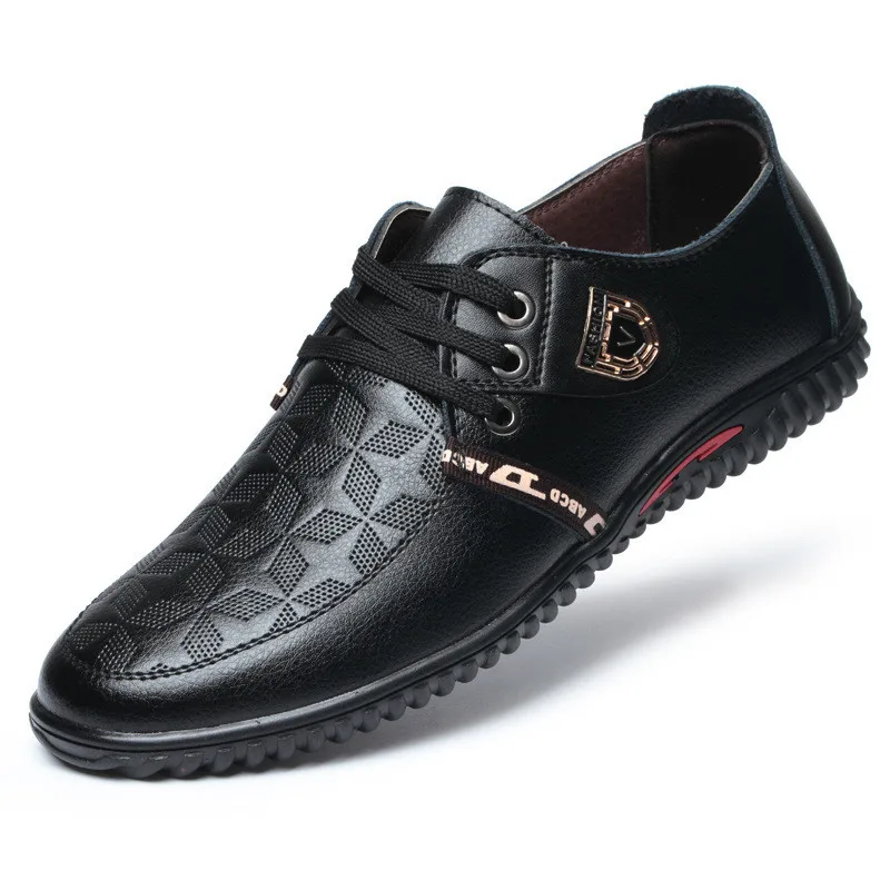 LAISUMK/мужская повседневная обувь; коллекция года; сезон весна; на шнуровке; очень удобная дышащая обувь из натуральной кожи; модная мужская обувь для отдыха для вождения - Цвет: Black Casual Shoes
