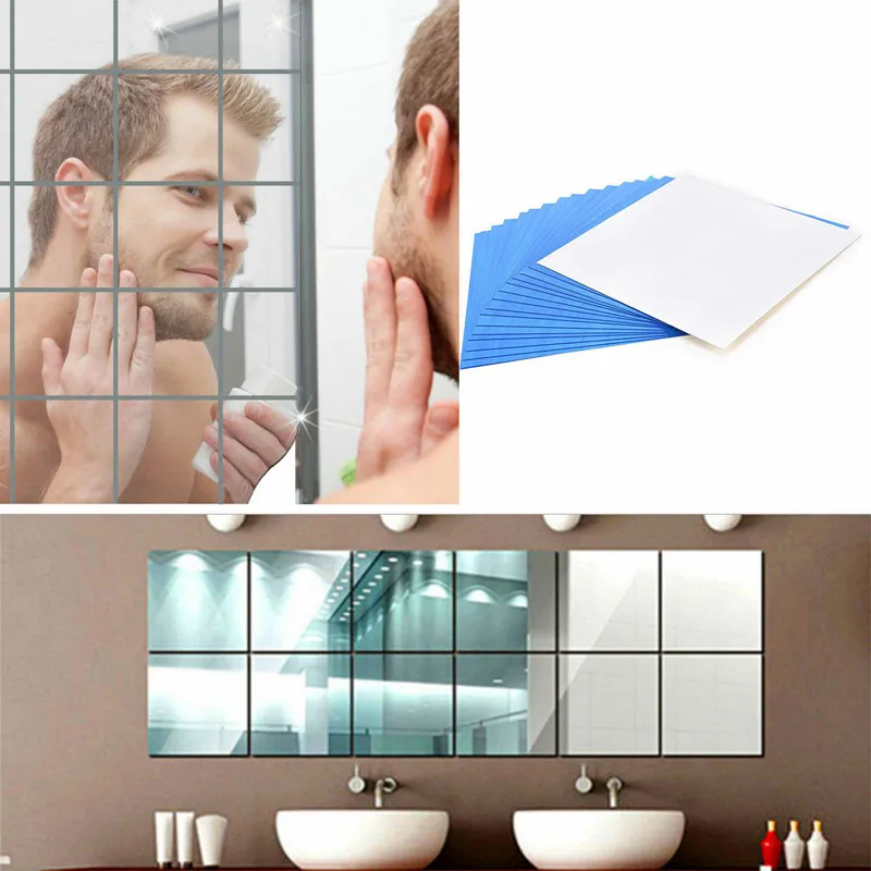 

High Quality 9Pcs Squre Mirror Tile Wall Stickers Mosaic Room Makeup Decor 3D Adhesive