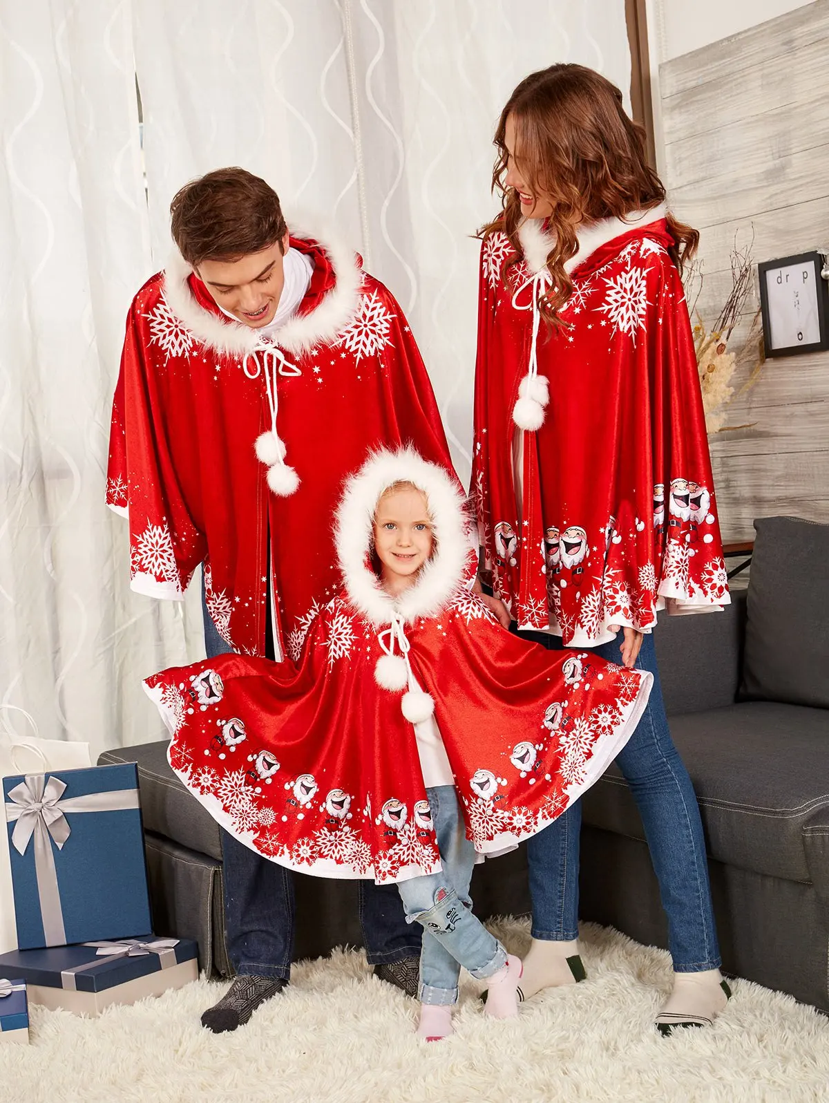 Hirigin New 2018 Christmas Poncho Fashion Family Matching Hooded Scarf