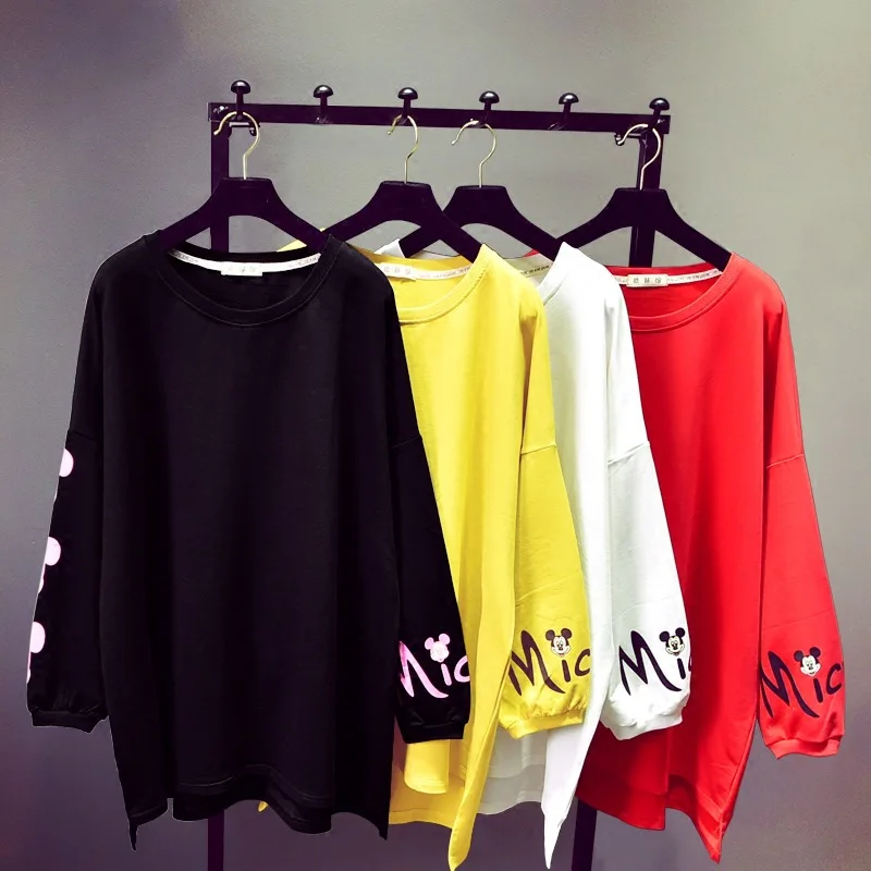 

New Spring Autumn Women Pullovers Top O Neck Large Size Cartoon Medium-long Sweatshirts Batwing Sleeve Female Hoodies