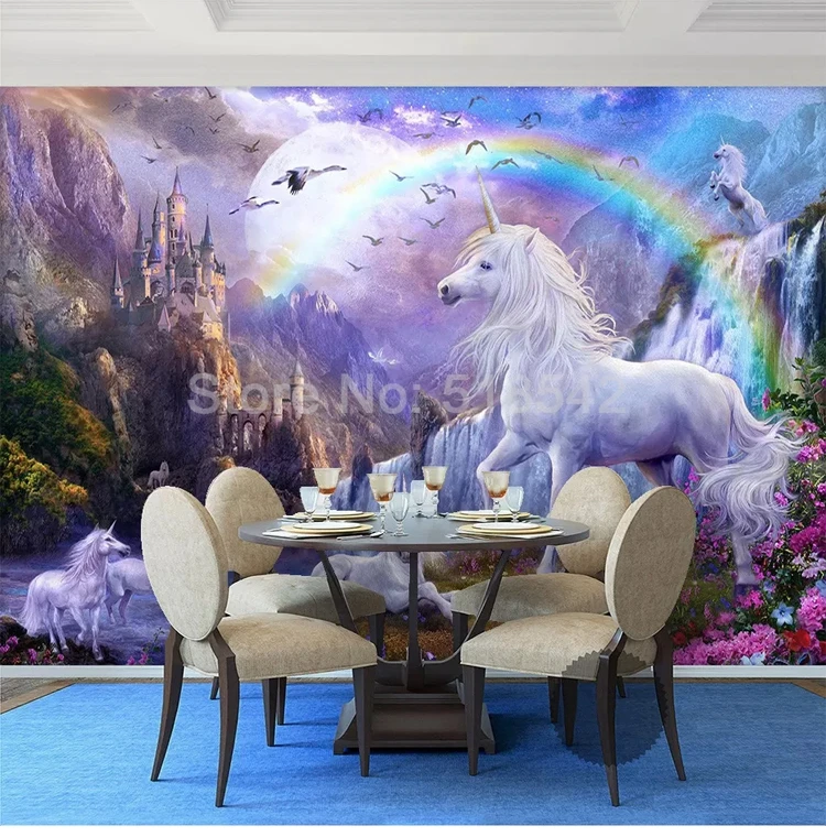 Пользовательские 3D фото стена Бумага росписи Papel де Parede радуги водопад Белая лошадь пейзаж картина маслом стены Бумага для Гостиная
