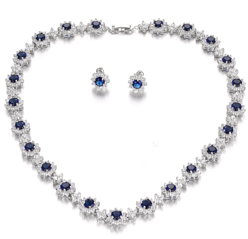 

Luxury vintage pretty Cubic zirconia necklace earrings Bridal Jewelry Sets European Style Vintage 3 color Bride jewelry sets
