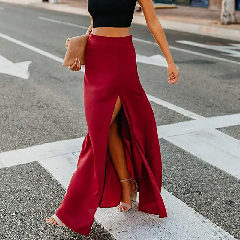 Горячая Распродажа, Женская юбка, однотонная эластичная резинка на талии, летняя, длина по щиколотку, быстро сохнет, прямая, натуральная, повседневная, для девушек, цельный