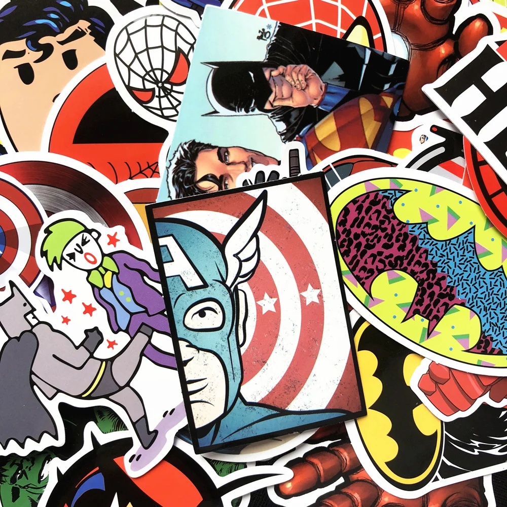 50 Pcs Super Hero Stickers Marvel Sticker Skateboard Motorcycle Luggage Stickers For Laptop Set Pvc Waterproof Superhero Sickers