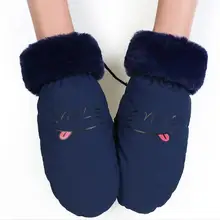 Зимний женский толстый теплый флис подкладка вождения перчатки с буквенным принтом мультфильм лыжные варежки R421