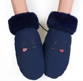 

Winter women's thicken warm fleece lining driving glove letter print cartoon skiing mitten R421