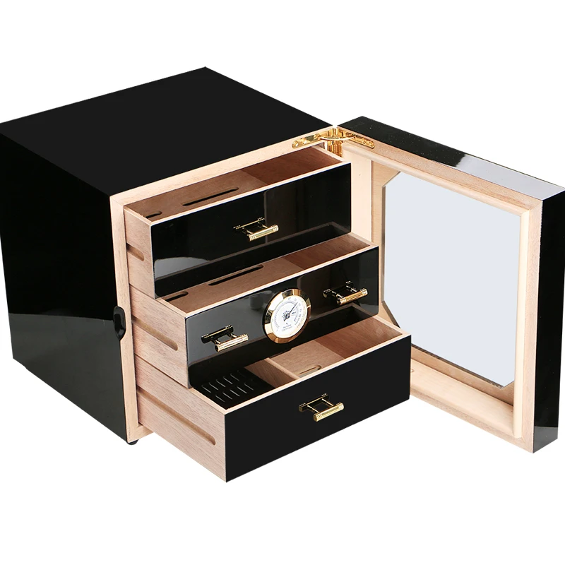 Promotion Price Cohiba Black High Glossy Cedar Wood Cigar Cabinet