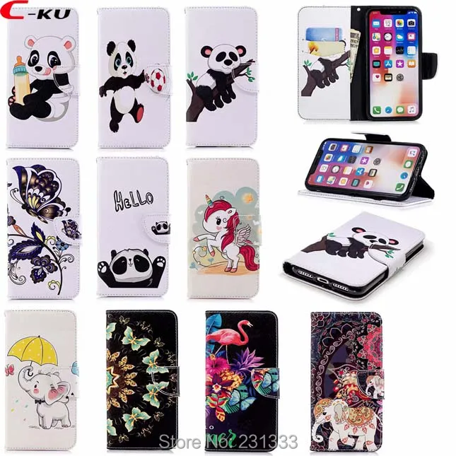 C-ku мультфильм кошелек Panda кожаный чехол для Iphone X, 8, 7, 7 PLUS, 6, 6 S 5 SE 5S для LG G7 K8 K10 ID карты чехол с подставкой 100 шт