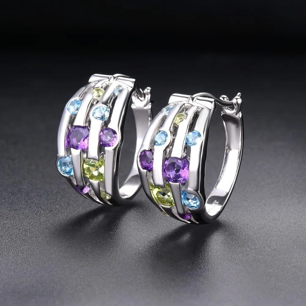 Hutang кольцо серьги Ювелирные наборы натуральный много драгоценных камней Перидот Аметист Топаз 925 пробы серебро ювелирные изделия для женщин