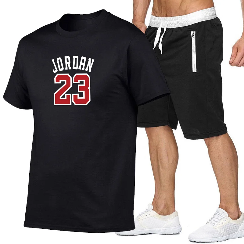 

New Summer 23 jordan tshirt Men Sporting Suit Short Sleeve T shirt+Shorts Two Piece Set Sweatsuit+Shorts Gyms Fitness Tracksuit