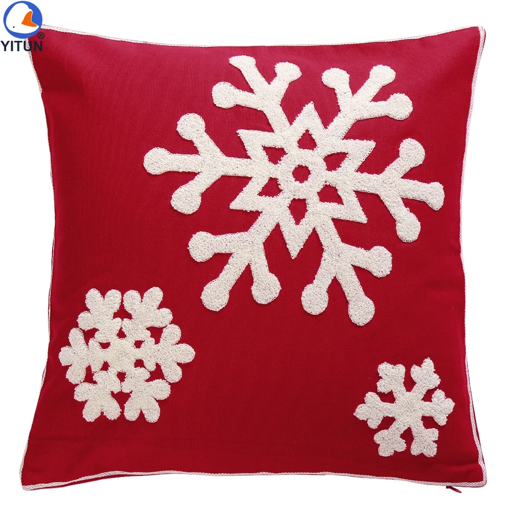 

YITUN Christmas Gif Snow Cotton Throw Pillow Case Chenill Chain Embroidery Cushion for Chair bedroom