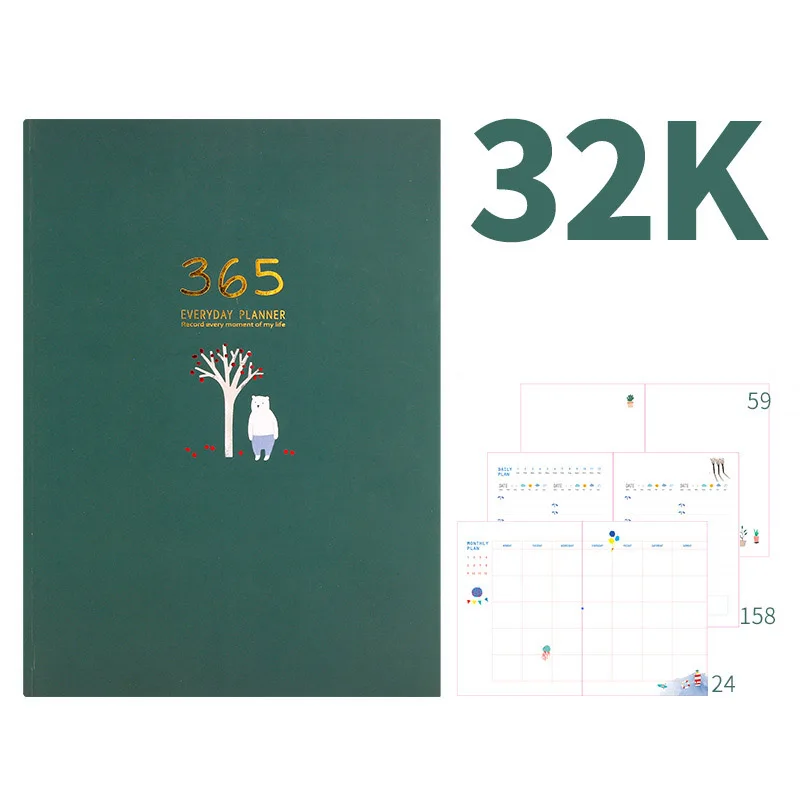 Kawaii Agendays 365 дней дневник планировщик блокнот-органайзер и журналы B6 личный 32K ежемесячный недельный блокнот - Цвет: Зеленый