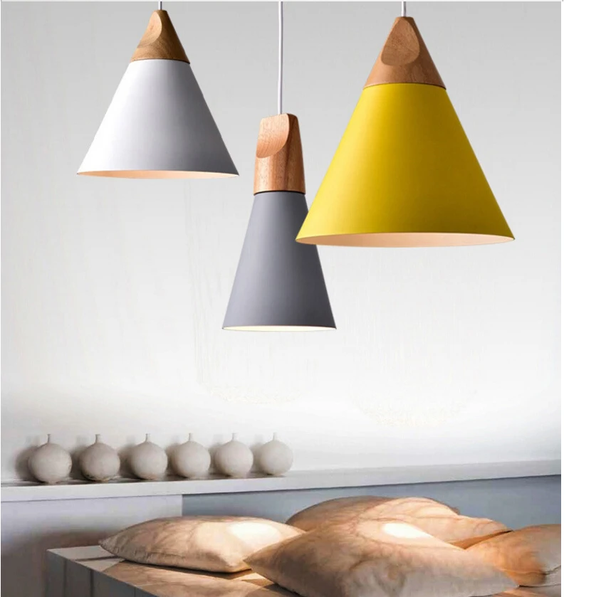 Современный светодиодный подвесной светильник в скандинавском стиле, цветной треугольник, кованый металлический канат, лампа для кухни, гостиной, из цельного дерева, кафе, Baryellow